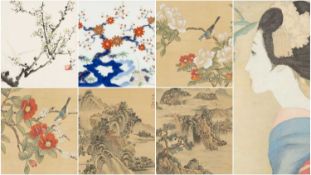GROUP OF CHINESE PRINTS depicting landscapes, portraits, flowers and birds, sizes vary, the