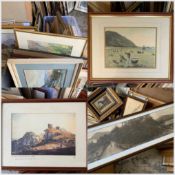 LARGE COLLECTION OF ARTWORKS various media: oils, watercolours, prints, photographs, etchings etc,
