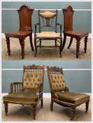 ASSORTED ANTIQUE CHAIRS including, one box strung Edwardian inlaid armchair, Edwardian 'His and