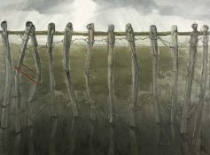 PHILIP MUIRDEN (Welsh 1932 - 2023) large oil on canvas - entitled verso 'Fence Image', signed, 39