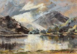 ‡ ALED PRICHARD-JONES (Welsh b. 1945) pastel - entitled verso, 'Moel Hebog from Llyn Dinas' on Oriel
