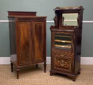 TWO ANTIQUE MUSIC CABINETS including, late Victorian mahogany box strung cabinet, serpentine
