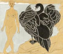 PHILIP MUIRDEN (Welsh 1932 - 2023) mixed media - nude figure and bird, entitled verso 'Leda',