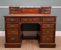 19TH C. MAHOGANY PEDESTAL DESK, with raised drawer superstructure, fitted three frieze drawers above