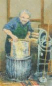 ‡ L. HATCH mixed media - washing Day, old lady with washboard and mangle, signed and dated 1972,