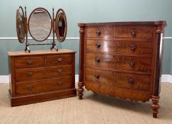 COLLECTION OF ANTIQUE BEDROOM FURNITURE comprising, large Victorian flame mahogany bow front
