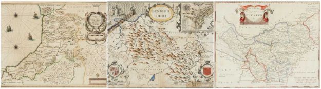 THREE ANTIQUE MAPS comprising Denbighshire by John Speede, The County Palatine of Chester by