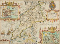 SPEED (JOHN) Caernarvon-Shyre, double page engraved map with later hand colour by Thomas Bassett &