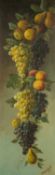 ALBERT MILTON DRINKWATER (British 1862-1923) oil on canvas - still life of hanging autumn fruit,