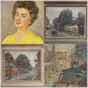 KALMAN KEMENY (Hungarian, 1896-1994) oil on board - terraced cottages and cart, signed, 46.5 x