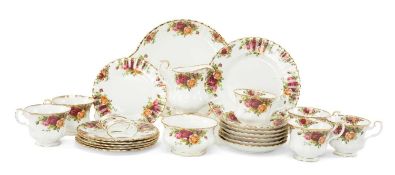 ROYAL ALBERT 'OLD COUNTRY ROSES' CHINA TEA SERVICE, for 6 place settings, with cups, saucers and tea