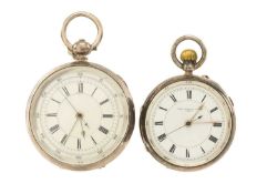 TWO SILVER CHRONOGRAPH POCKET WATCHES, 1. John Dyson & Sons (Leeds), Chester 1906, frosted gilt