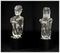 LOREDANO ROSIN FOR MURANO: CLEAR GLASS FIGURE OF A BOY & GIRL 20th Century, on black glass plinth,