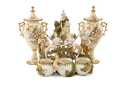 ASSORTED CONTINENTAL PORCELAIN including five Royal Dux porcelain figures, Vienna porcelain triple
