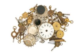 ASSORTED POCKET WATCH ACCESSORIES, MOVEMENT & BROOCHES, including late 18th C. watch dial & verge