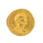 BELIEVED TRAJAN ROMAN GOLD COIN AD 98-117, AV Aureus, Rome mint, Struck circa AD 116-117, IMP CAES