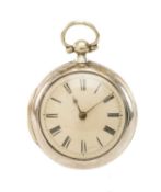 SILVER VERGE PAIR CASED POCKET WATCH, William Blue (Liverpool), London 1799. fusee movement signed