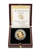 1996 GOLD PROOF SOVEREIGN, encapsulated in case of issue with COA no. 2815, 7.9g Provenance: private