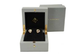 PAIR KAT FLORENCE 18K ZULTANITE & DIAMOND EAR STUDS, trillion cut stones each appr. 8.0mm, tot 3.