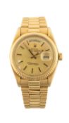 ROLEX 18CT GOLD OYSTER PERPETUAL DAY-DATE WRISTWATCH, model ref. 1803, the dial with hour baton