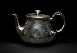 VICTORIAN SILVER TEAPOT, James Bradley & Sons, Sheffield 1855, engraved Gothic strapwork probably by
