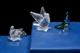 SWAROVSKI CRYSTAL MEMBERS COLLECTION LOYALTY PEACOCK, model 1145553, together with, TURTLEDOVES,