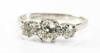 18CT WHITE GOLD & PLATINUM THREE STONE DIAMOND RING, 0.6cts overall approx., ring size G 1/2, 2.2gms