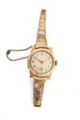 9CT GOLD TRI-COLOUR LADIES WRISTWATCH, the circular dial with Arabic numerals, dagger hands,