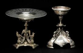 ELKINGTON & CO PLATED CENTREPIECE, together with another similar with glass plateau, both of