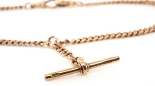9CT GOLD ALBERT WATCH CHAIN, graduated curb link, T-bar, 40cms long, 41.7gms Provenance: private
