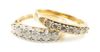 TWO 18CT GOLD DIAMOND RINGS, one set with six stones, the other with seven, 7.3gms gross (2)
