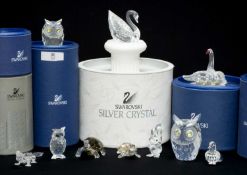 COLLECTION OF SWAROVSKI CRYSTAL ANIMALS including, 1995 Centenary Swan, model 187407, Swan Family,