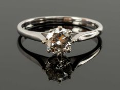 18CT WHITE GOLD SOLITAIRE DIAMOND RING, the round brilliant cut stone appr. 0.6ct, 2.1g