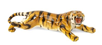 LARGE RONZAN CERAMIC TIGER, model number 834, factory back stamp under front paw, approx. 64cms tail
