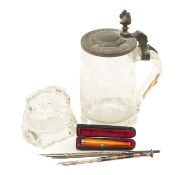 ANTIQUE WRITING INSTUMENTS, TANKARD & CHEROOT HOLDER, including Chinese silver dip pen, banded agate