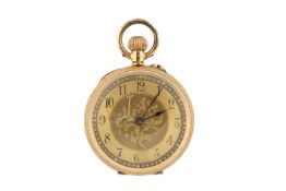 SWISS 14CT GOLD FOB WATCH, floral engraved double textured dial printed with Arabic numerals,