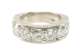 18CT WHITE GOLD SEVEN STONE DIAMOND HALF HOOP ETERNITY STYLE RING, the seven grain set round