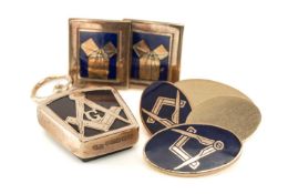 MASONIC JEWELLERY comprising two pairs of 9ct gold and enamel cufflinks and a bloodstone and