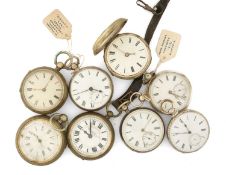 ASSORTED SILVER & OTHER POCKET WATCHES, all with Roman dials, one with hunter case, one a Railway