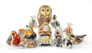 ASSORTED ROYAL CROWN DERBY CHINA PAPERWEIGHTS including Santa in sleigh, Mandarin duck, owl etc. (