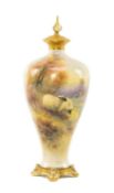 FINE ROYAL WORCESTER PORCELAIN VASE & COVER BY HARRY DAVIS (1885-1970), shape F106, of inverted