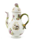MEISSEN PORCELAIN COFFEE POT, of lobed baluster form, decorated in 'Rothchilds Birds' style,