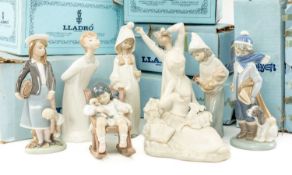EIGHT ASSORTED LLADRO PORCELAIN FIGURES including numbers 5218, 5220, 5448, 13123, 4678, 4677,