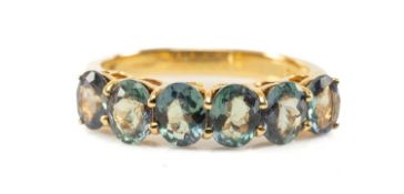 14CT GOLD 6-STONE ALEXANDRITE RING, the oval cut stones 5 x 4mm, claw set, 3.1g Provenance: