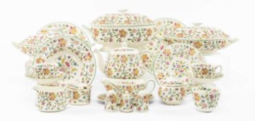 LARGE MINTON HADDON HALL (GREEN EDGE) PATTERN BONE CHINA DINNER SERVICE comprising, six dinner