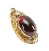 ANTIQUE CABOCHON PASTE & DIAMOND PENDANT, the central cabochon measuring 16 x 12mms approx., set