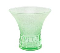 DAUM ART DECO FROSTED & CLEAR GREEN GLASS VASE, of cylindrical form with clear brick design below