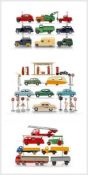 ASSORTED DINKY DIECAST COMMERCIAL VEHICLES & SALOON CARS comprising, 2x 40H Austin Taxi, 255 Land