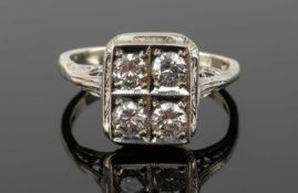 9CT WHITE GOLD FOUR STONE DIAMOND RING, the four round cut stones measuring 0.15cts approx. each,
