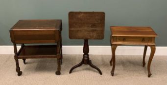 THREE SMALL FURNITURE ITEMS comprising drop leaf tea trolley, single drawer side table, 68 (h) x